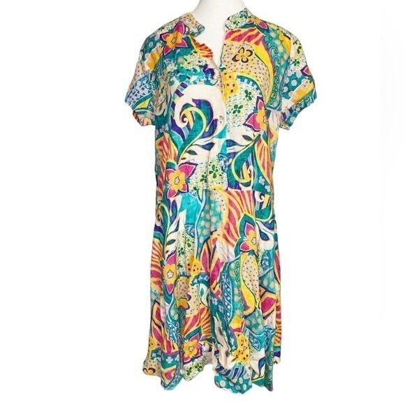 Vasna Dresses & Skirts - Vasna Multicolored Midi Flutter Sleeve Collar Sundress